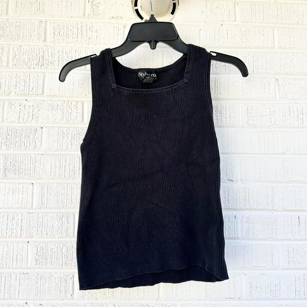 Style & Co Vintage Y2K Black Square Neck Tank